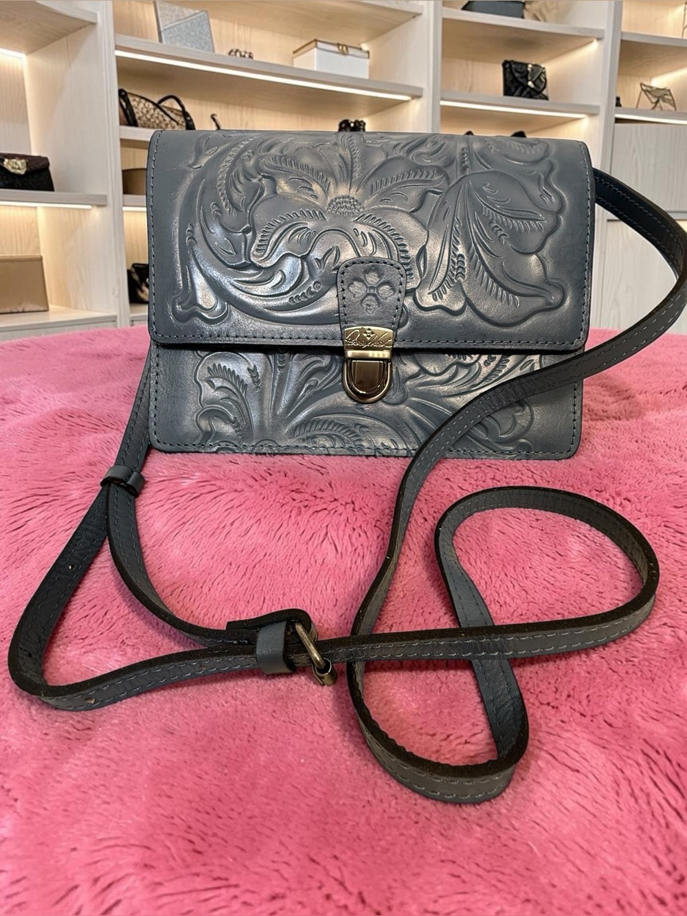 Patricia Nash Tooled Leather Crossbody Bag - Steel Blue - Picture 2 of 14